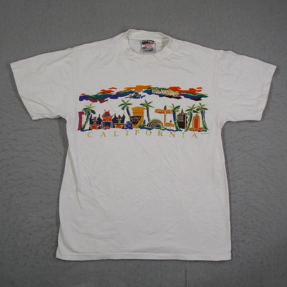 Vintage Oneita Power-T California T-Shirt Mens Medium White Paulkasso Hollywood